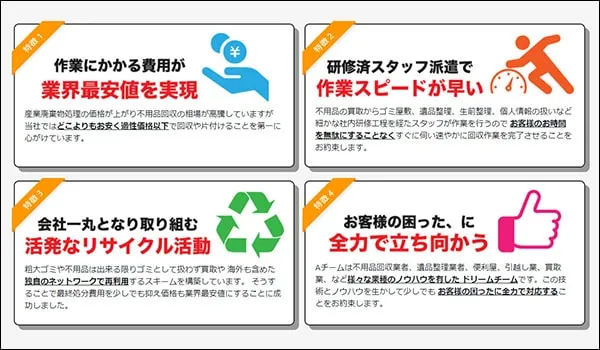 片付けセンターAチームの特徴をまとめた図