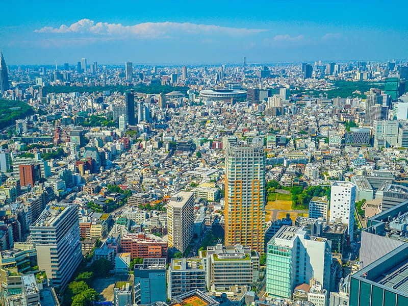 上空から撮影した東京の街並み